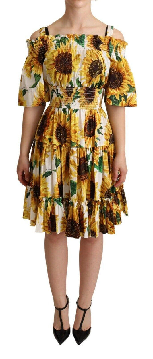  - Elegant Sunflower Open Shoulder Dress