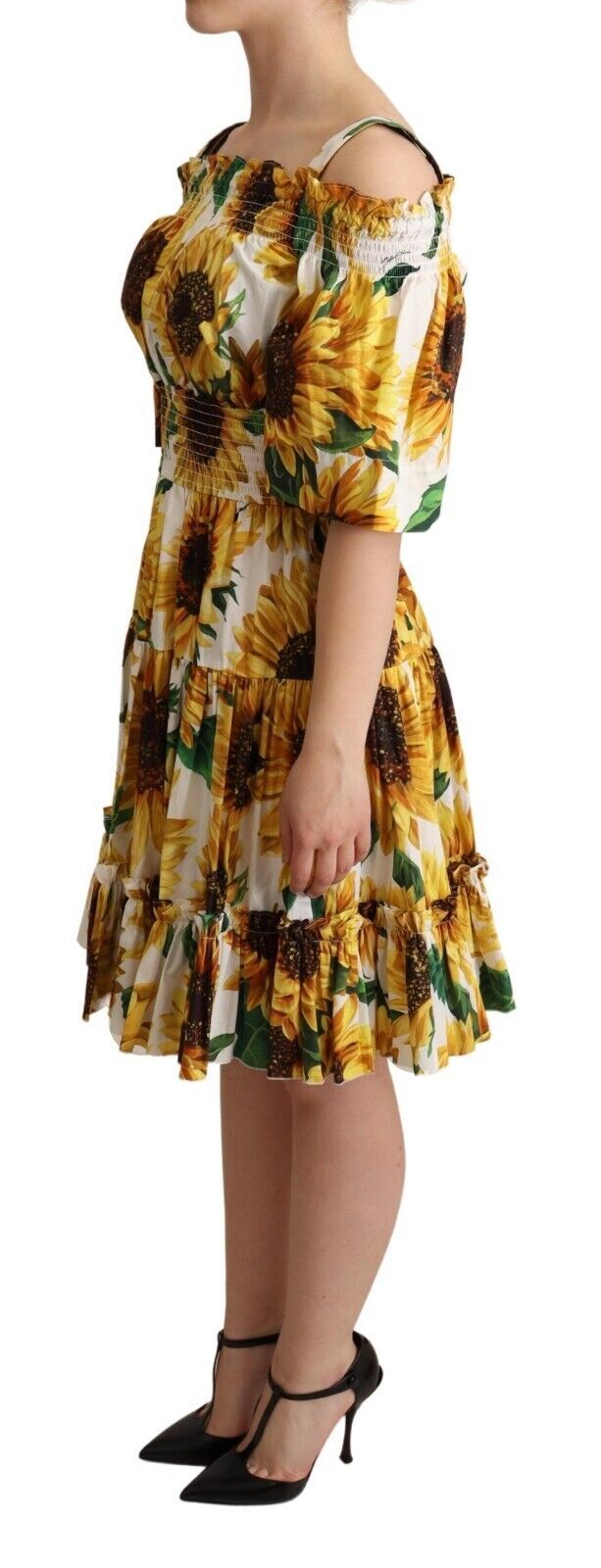  - Elegant Sunflower Open Shoulder Dress