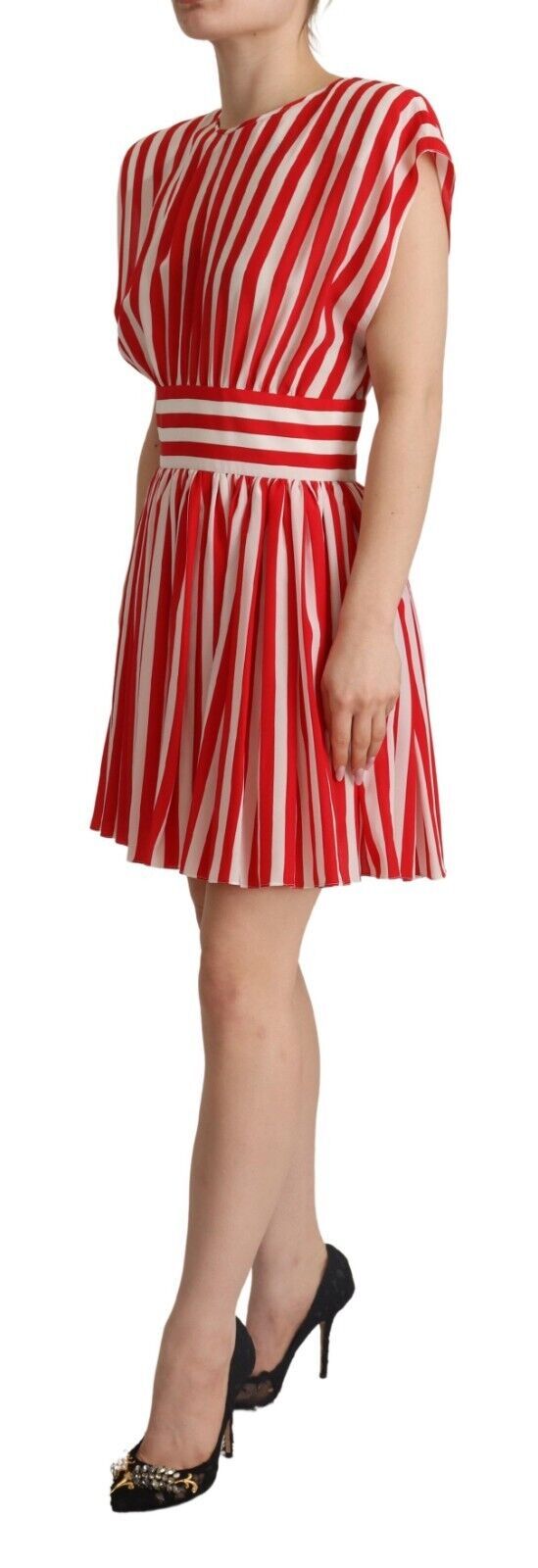  - Elegant Striped Silk A-Line Mini Dress