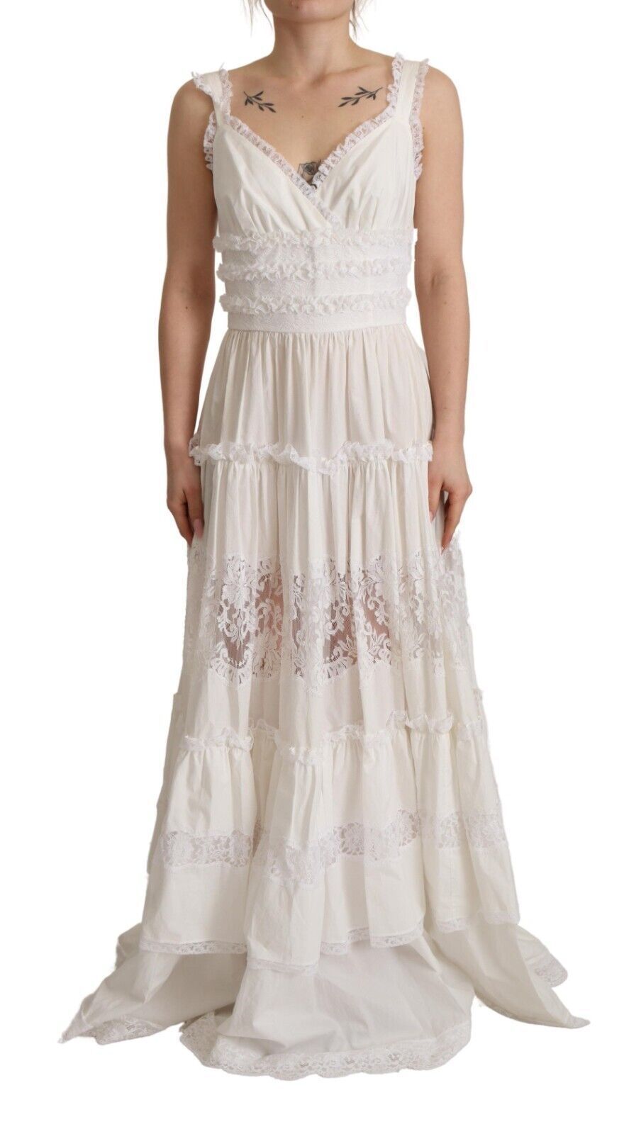  - Elegant White A-Line Tiered Maxi Dress