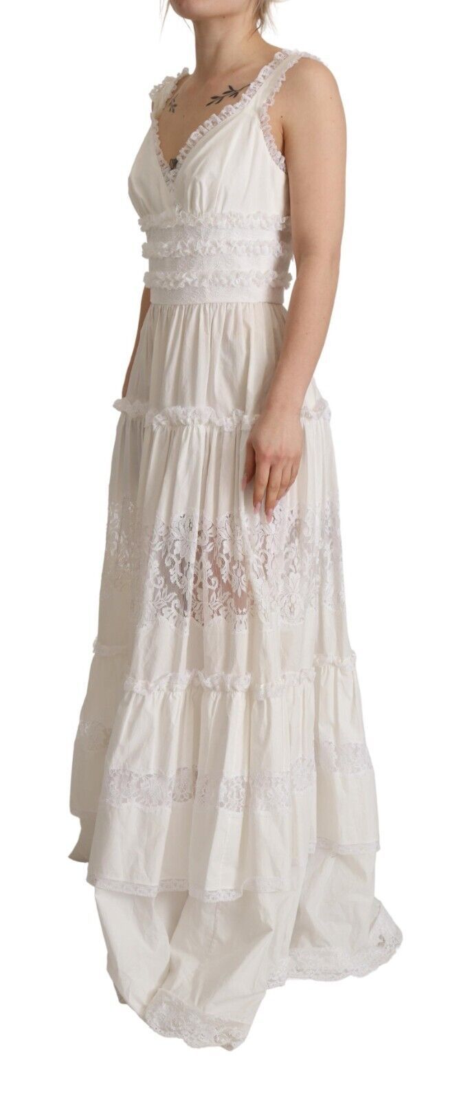  - Elegant White A-Line Tiered Maxi Dress