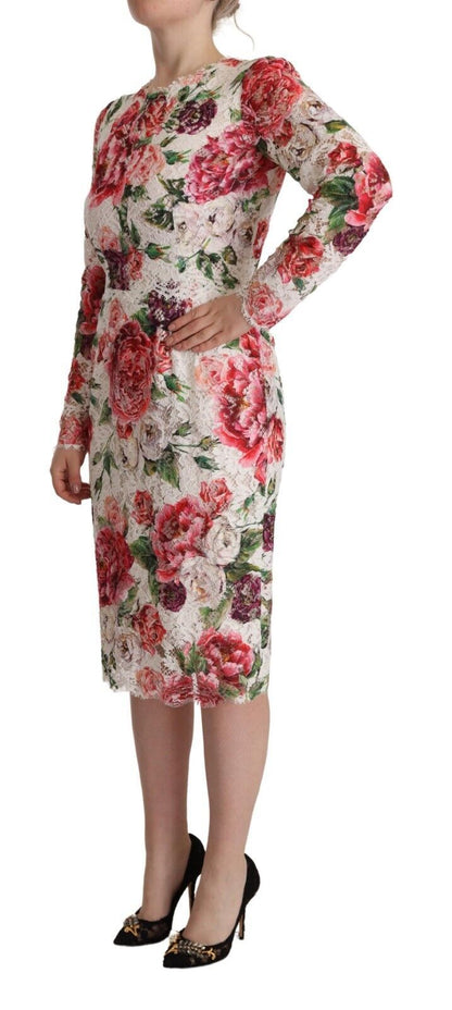  - Elegant Sheath Lace Floral Midi Dress