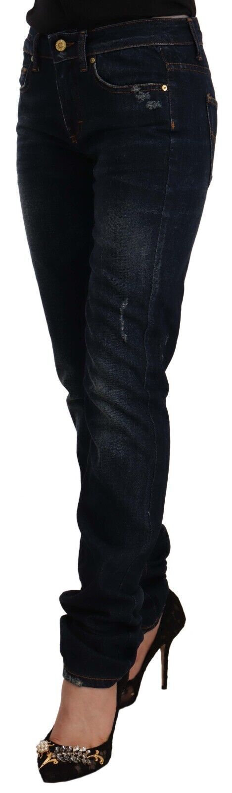  - Chic Mid-Waist Skinny Jeans in Dark Blue Wash