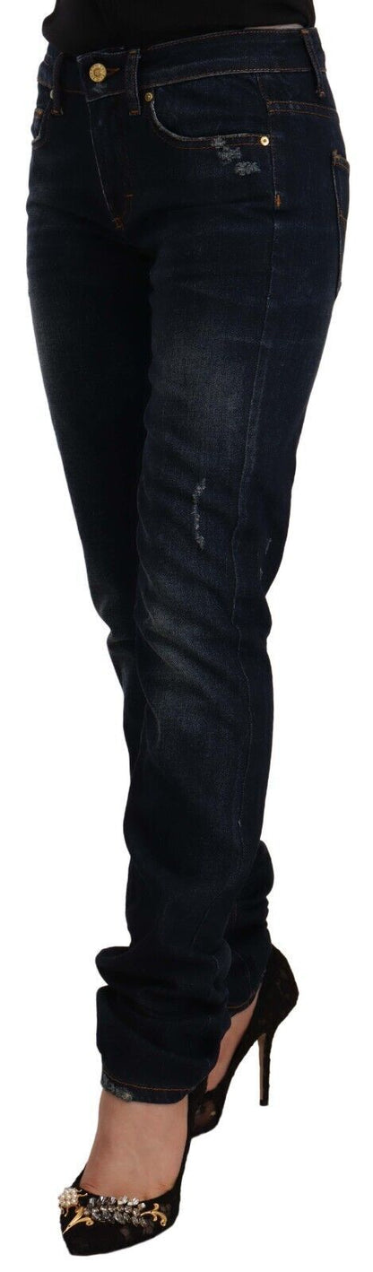  - Chic Mid-Waist Skinny Jeans in Dark Blue Wash