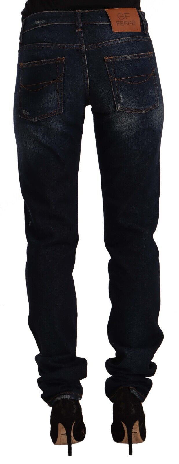  - Chic Mid-Waist Skinny Jeans in Dark Blue Wash