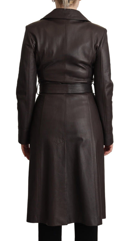  - Elegant Double-Breasted Lambskin Leather Coat