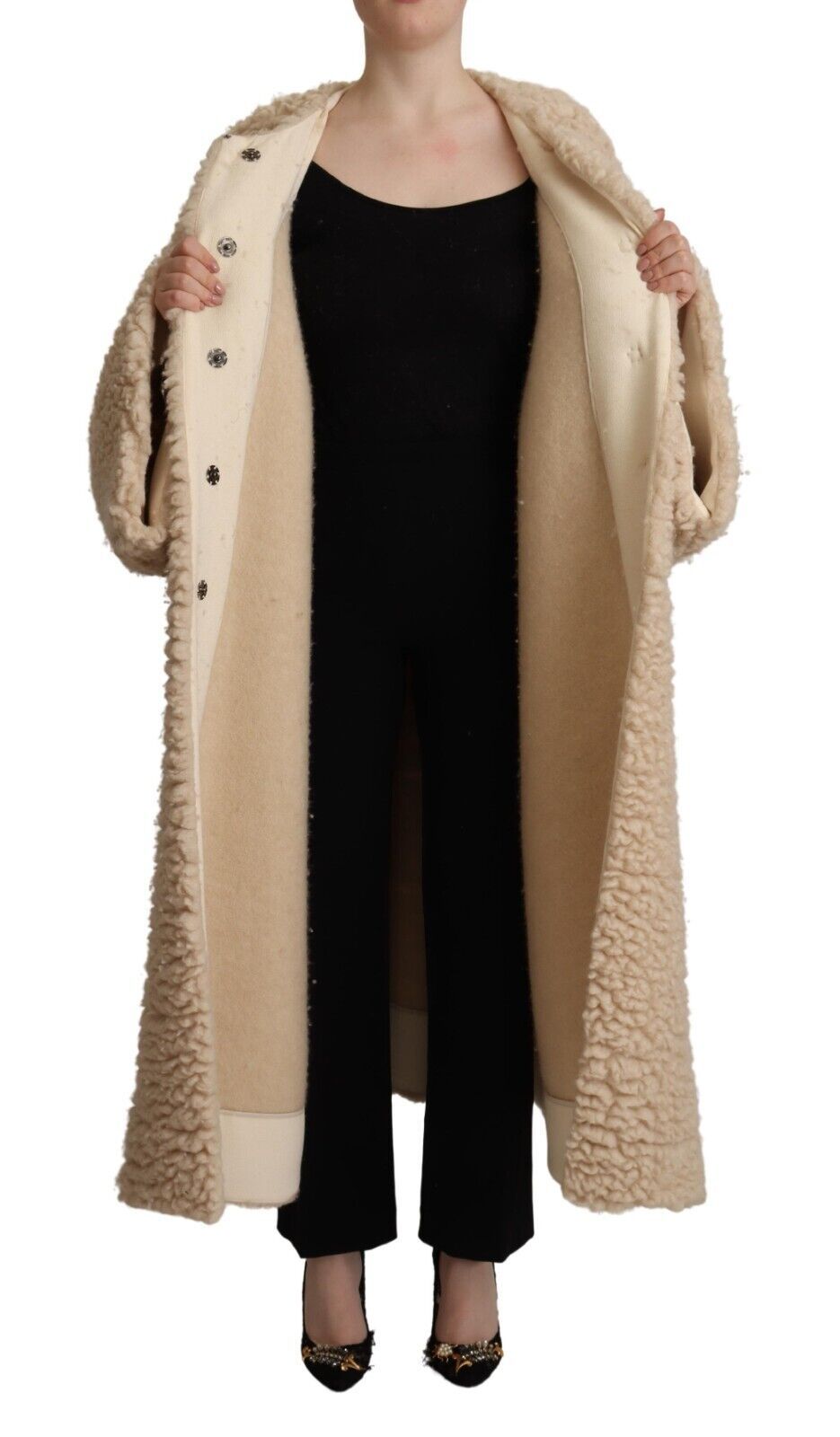  - Elegant Beige Cashmere Overcoat Jacket