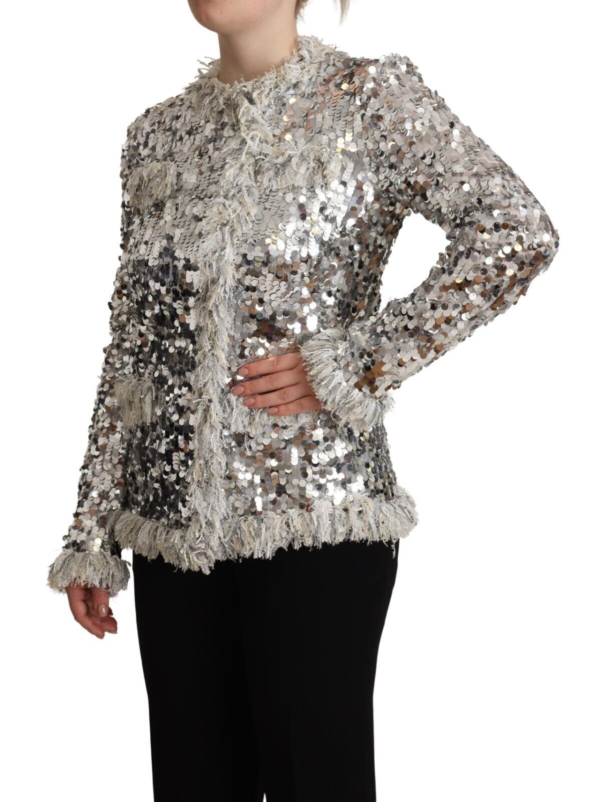 Chic Silver Sequined Jacket