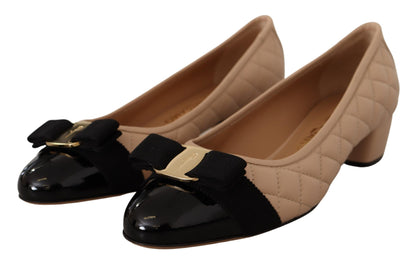  - Elegant Quilted Leather Pumps in Beige and Black