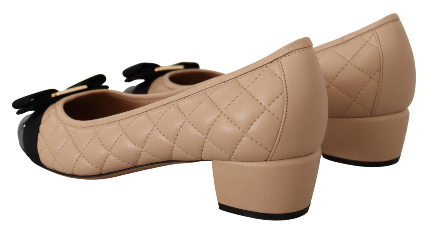  - Elegant Quilted Leather Pumps in Beige and Black