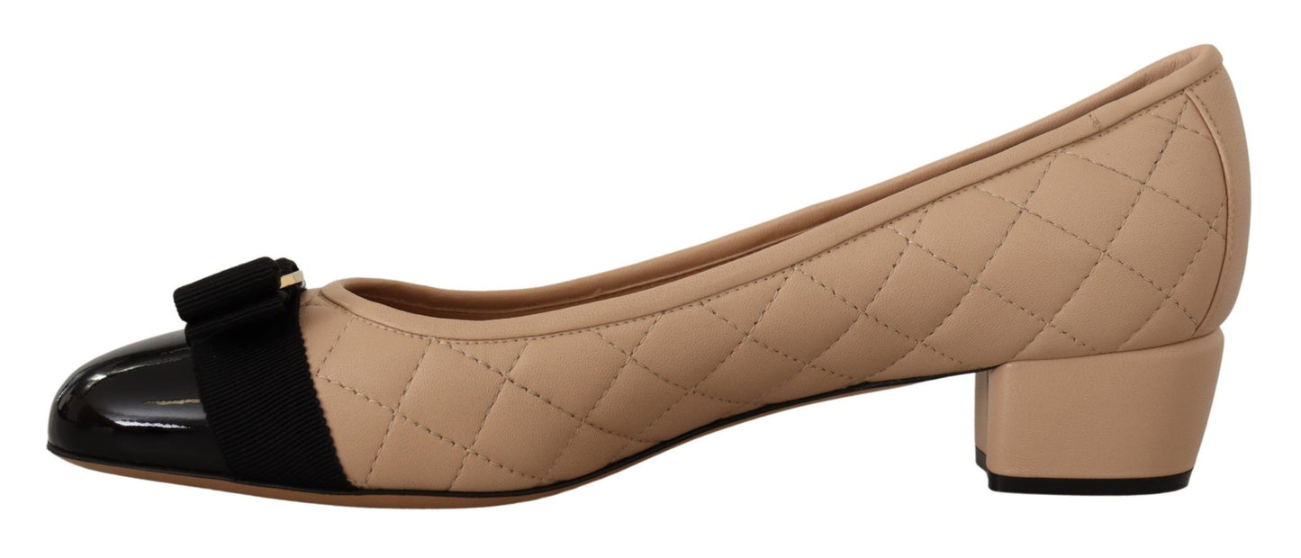  - Elegant Quilted Leather Pumps in Beige and Black