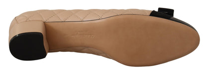  - Elegant Quilted Leather Pumps in Beige and Black