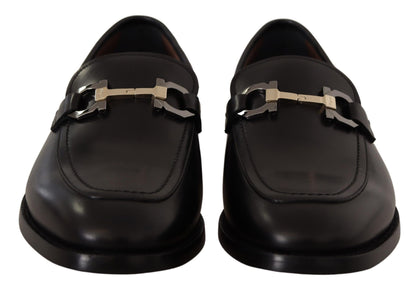  - Suave Black Leather Gancio Bit Loafers