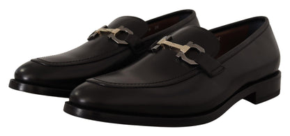  - Suave Black Leather Gancio Bit Loafers