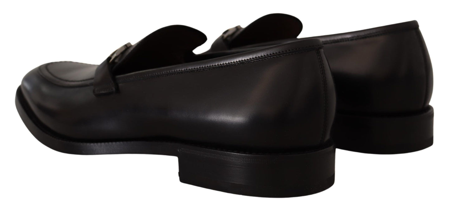  - Suave Black Leather Gancio Bit Loafers