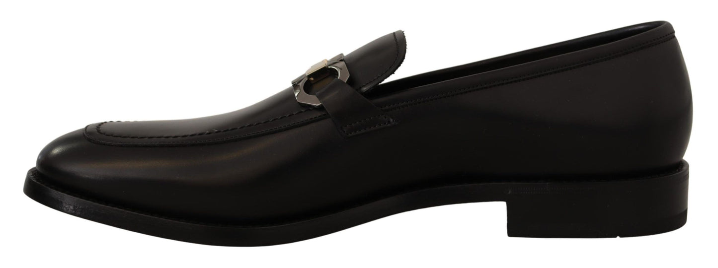  - Suave Black Leather Gancio Bit Loafers