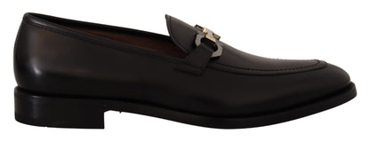  - Suave Black Leather Gancio Bit Loafers