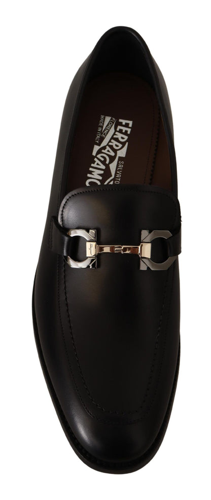  - Suave Black Leather Gancio Bit Loafers