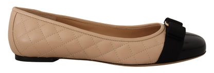  - Elegant Quilted Leather Flats - Chic Dual-Tone Design