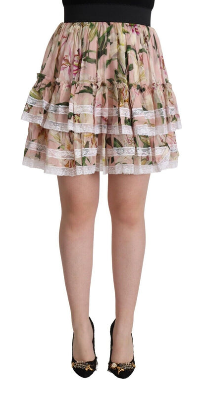  - Elegant Lily Print Tiered A-Line Mini Skirt