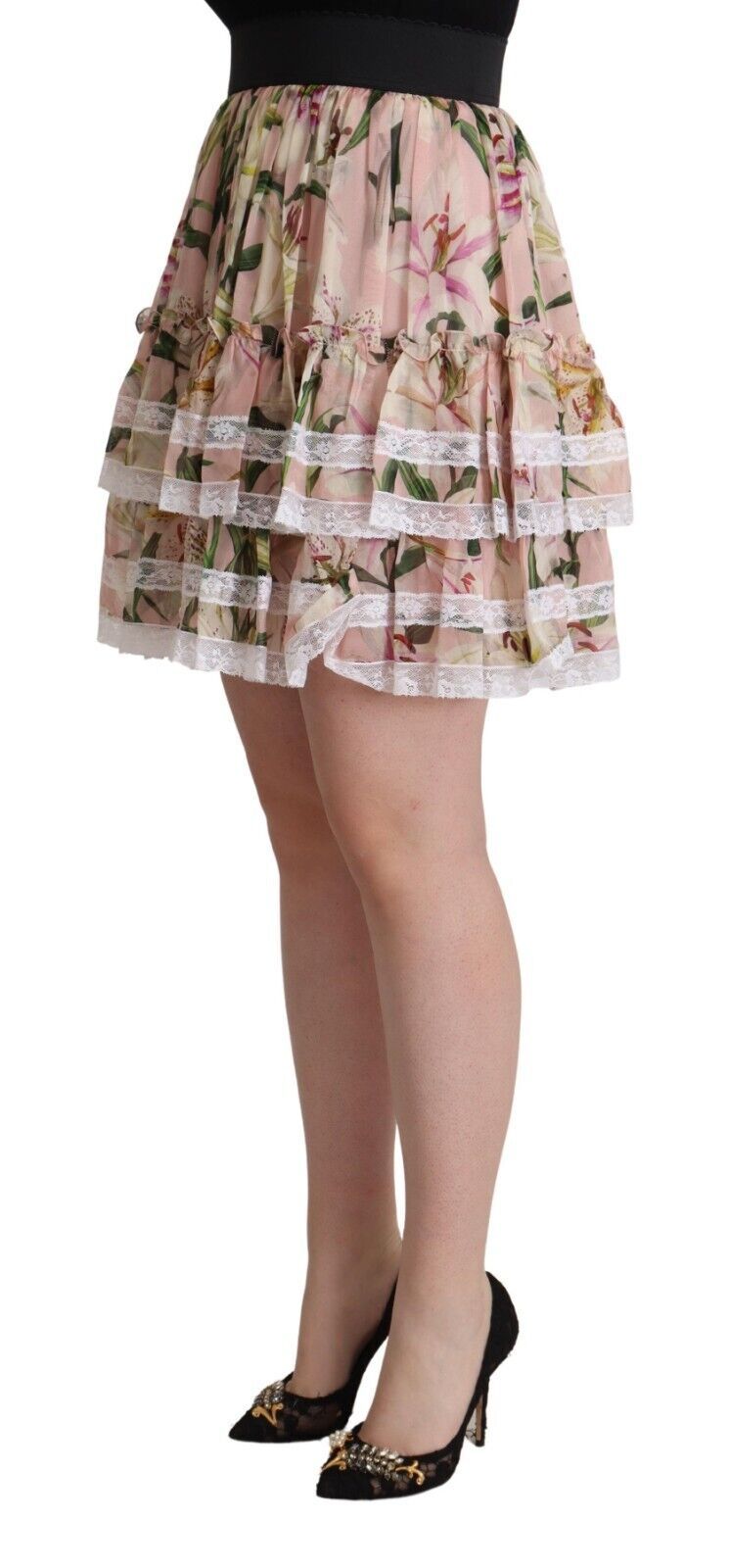 Elegant Lily Print Tiered A-Line Mini Skirt