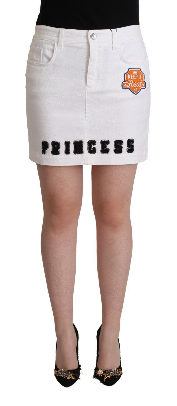  - Chic Embellished White Denim Mini Skirt