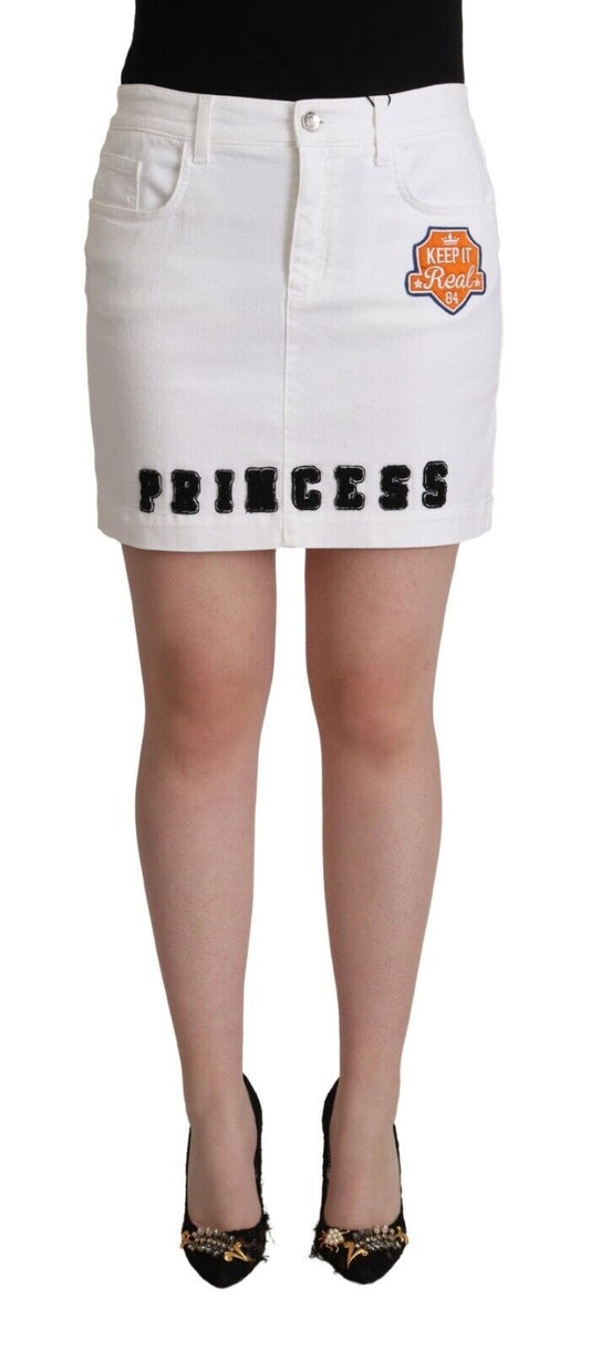  - Chic Embellished White Denim Mini Skirt