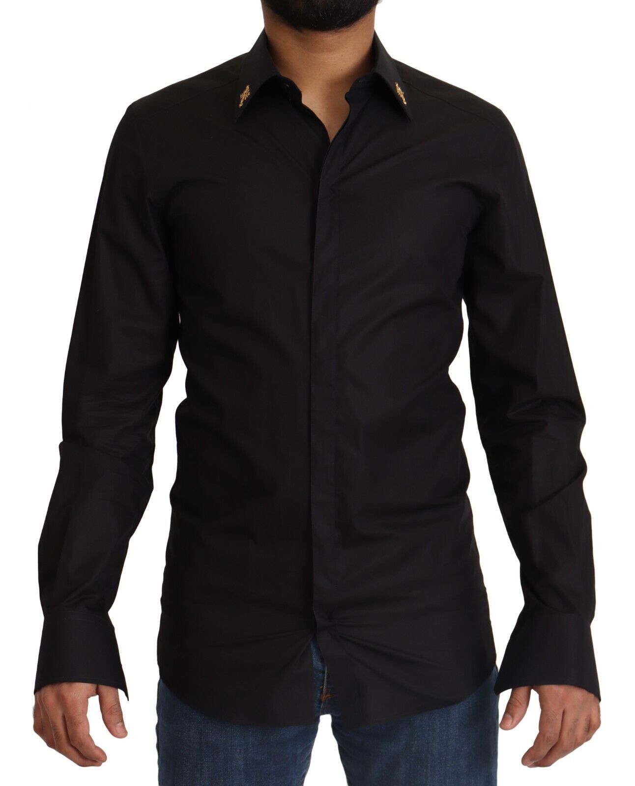  - Elegant Slim Fit Black Cotton Dress Shirt