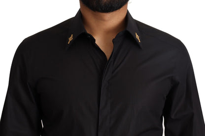  - Elegant Slim Fit Black Cotton Dress Shirt