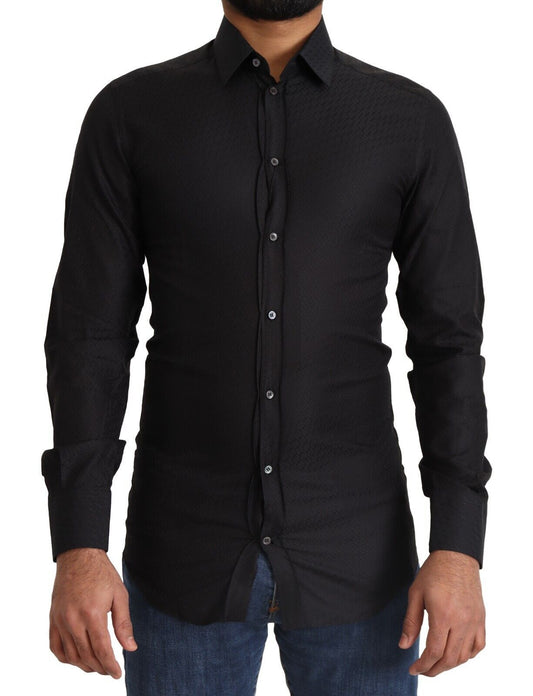  - Elegant Black Cotton Gold Dress Shirt