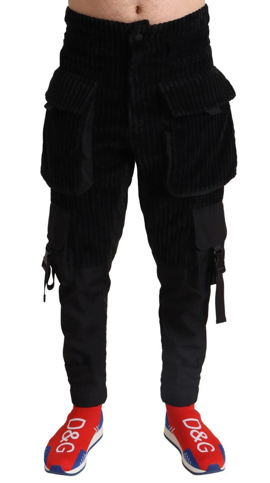  - Elegant Black Cargo Corduroy Pants