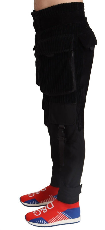  - Elegant Black Cargo Corduroy Pants