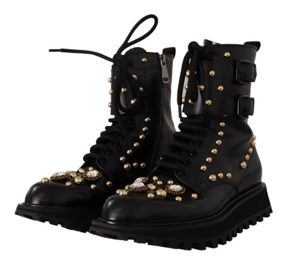  - Black Crystal-Studded Formal Boots