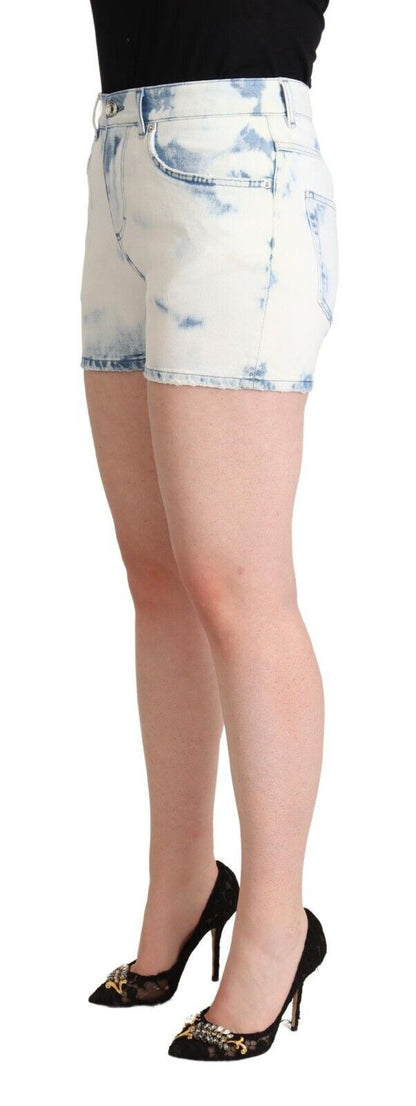  - Chic White Denim Mid-Waisted Shorts