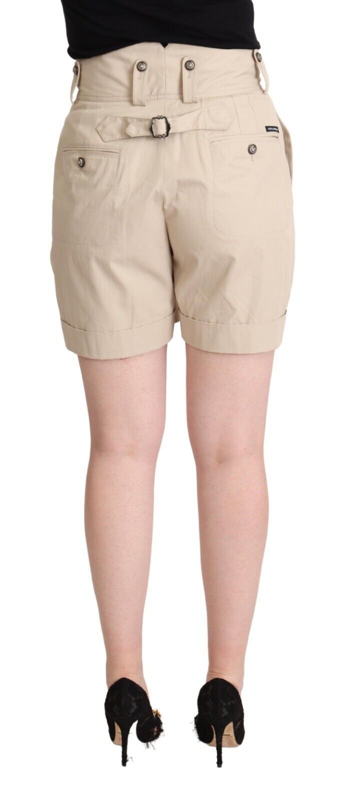  - High-Waisted Beige Cargo Shorts