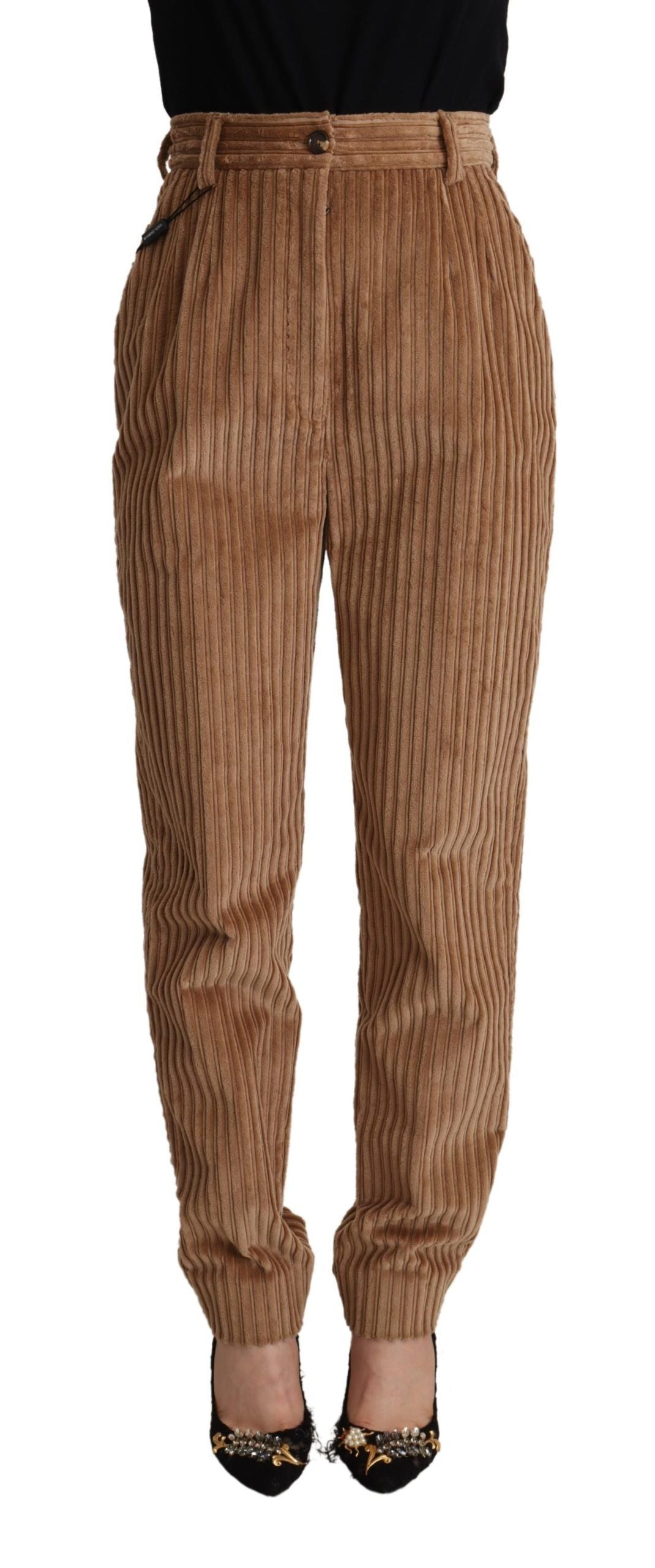  - Elegant High-Waisted Tapered Corduroy Pants