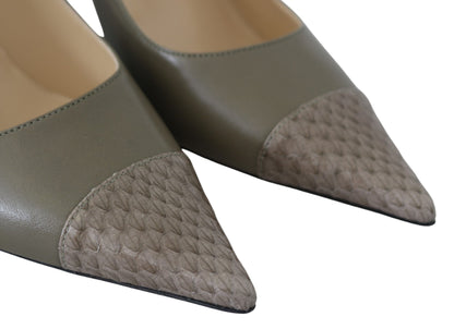  - Elegant Pebble Green Pointed Toe Pumps