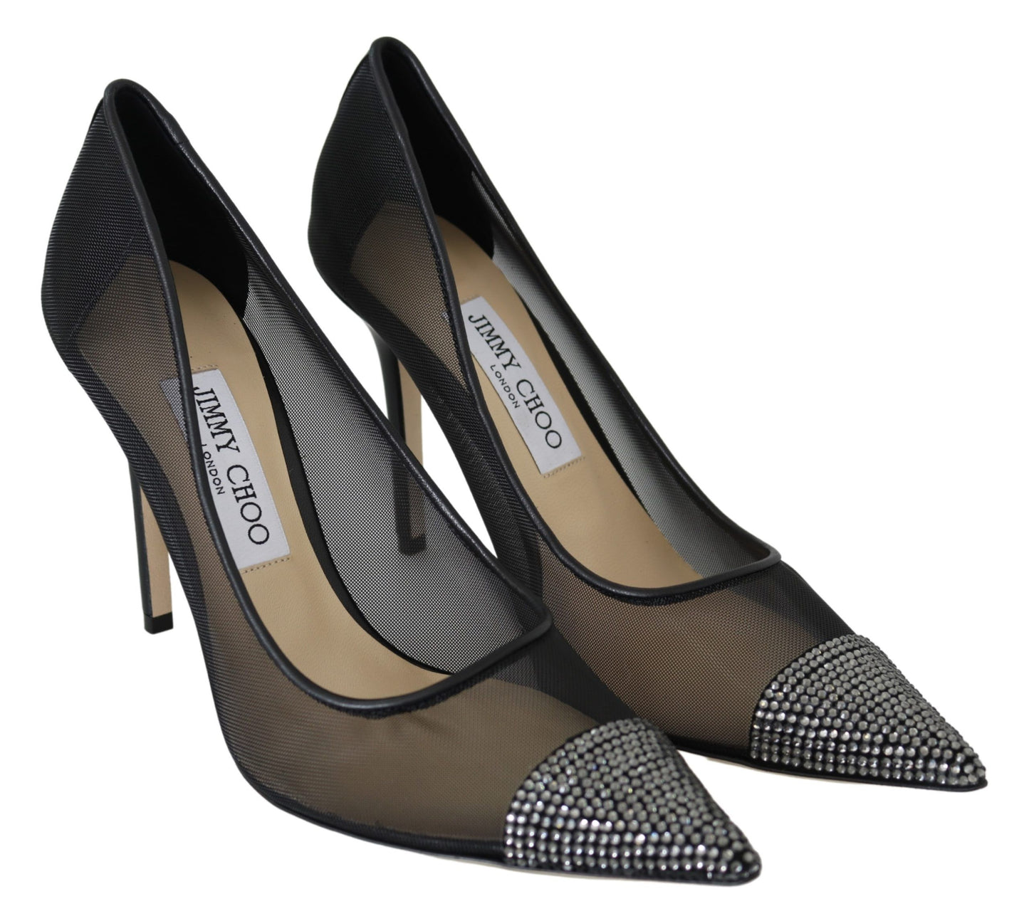  - Elegant Black Mesh Crystal Pumps