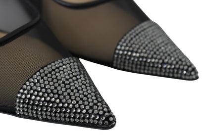  - Elegant Black Mesh Crystal Pumps