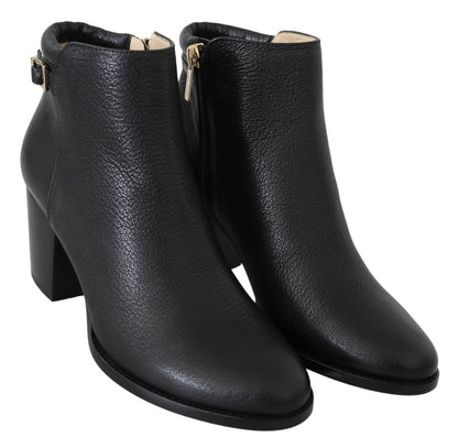  - Elegant Black Leather Heeled Boots