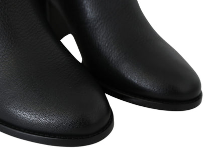  - Elegant Black Leather Heeled Boots