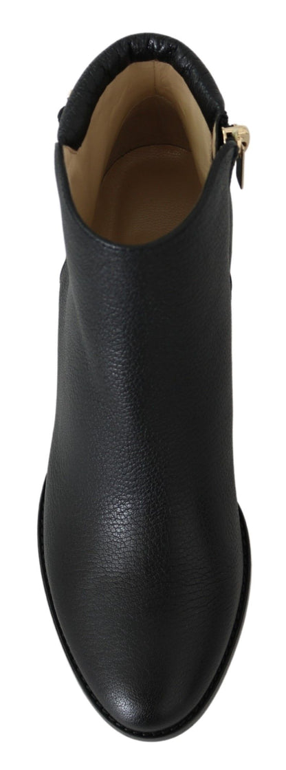  - Elegant Black Leather Heeled Boots