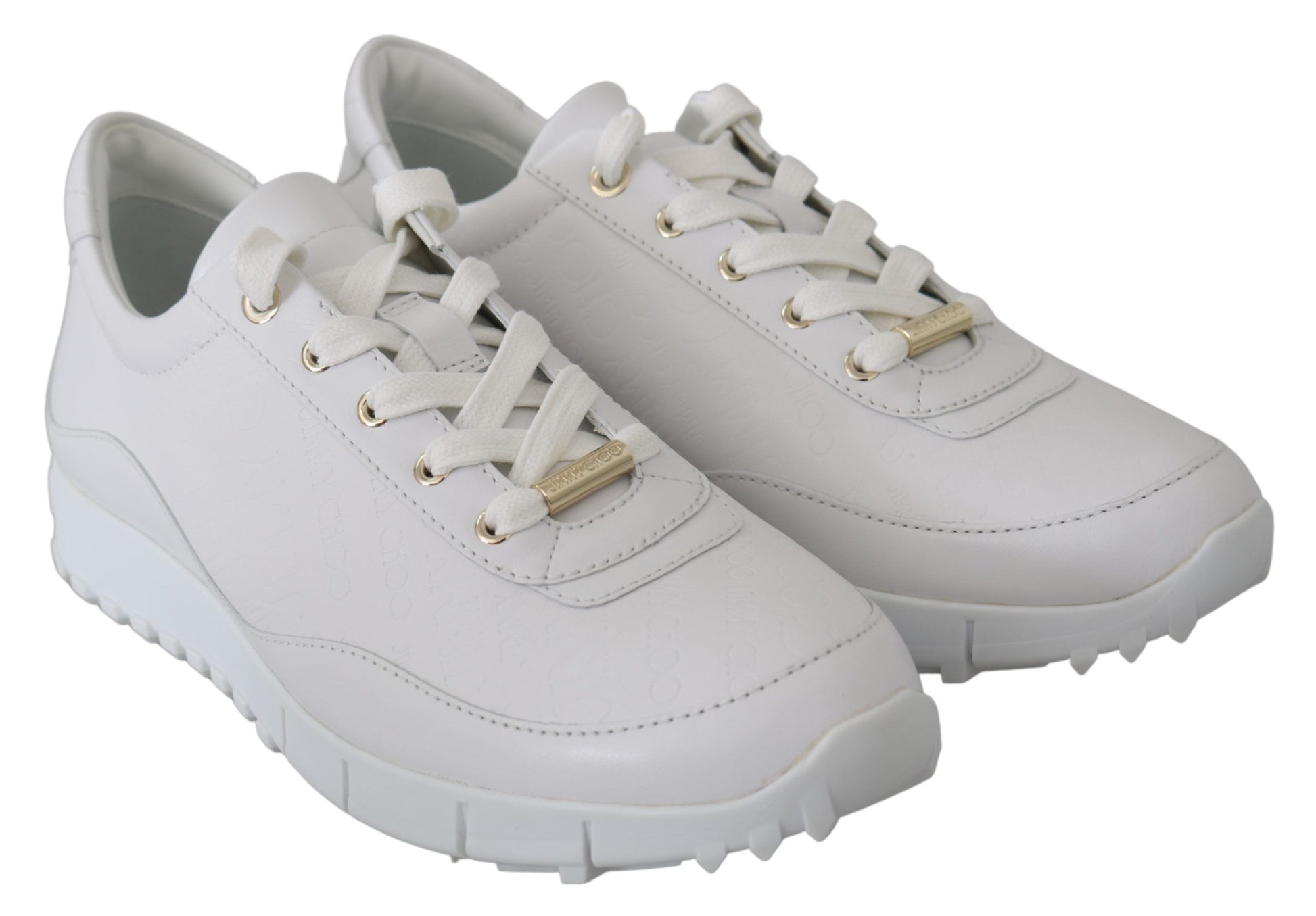 Jimmy Choo Elegant White Monza Olel Leather Sneakers