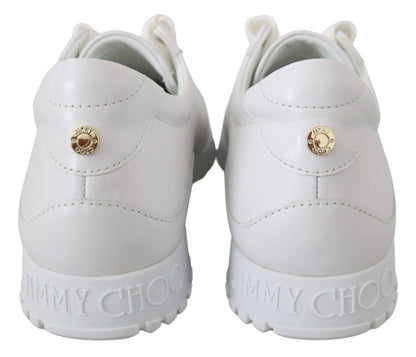 Jimmy Choo Elegant White Monza Olel Leather Sneakers