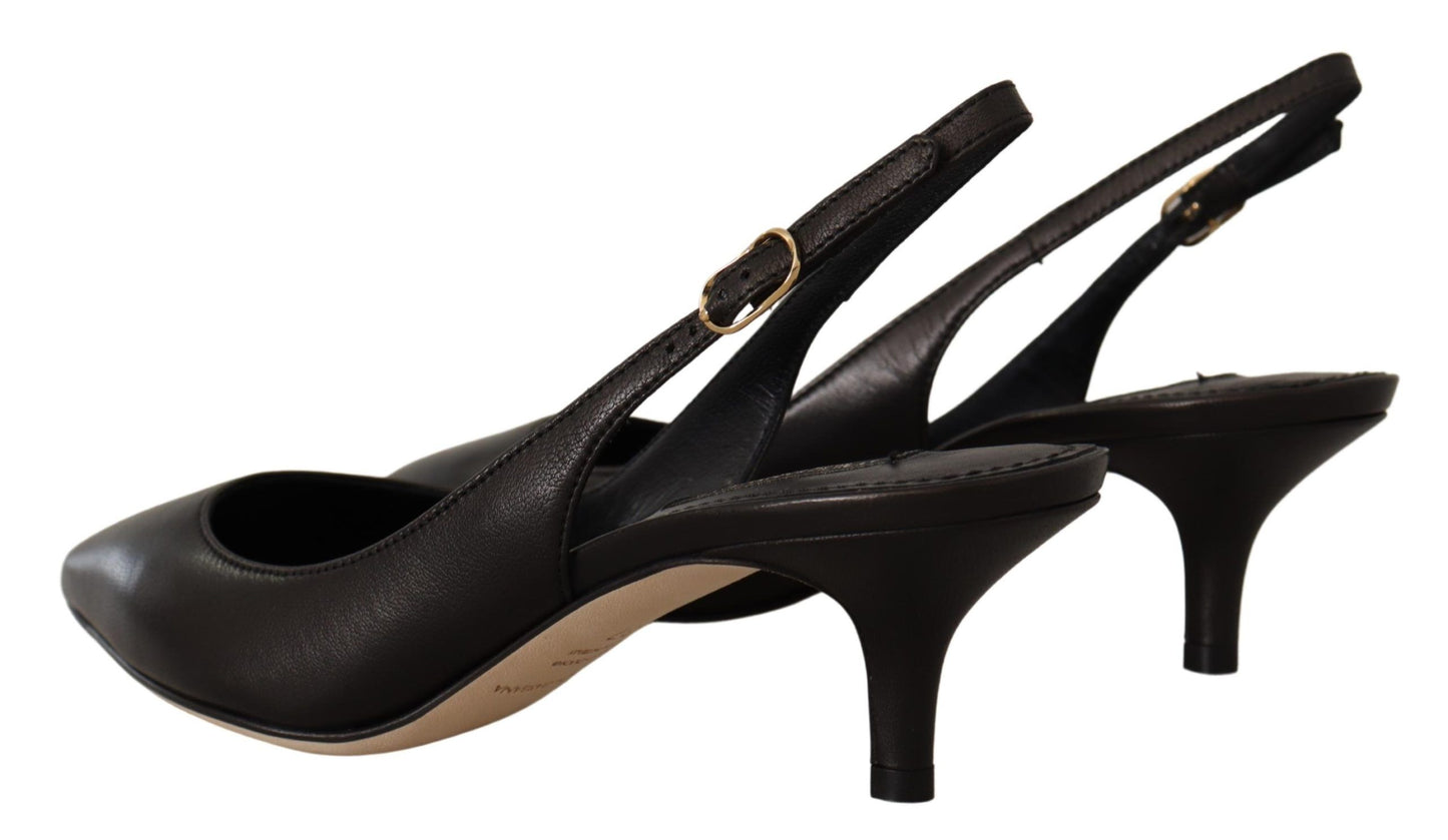  - Elegant Black Leather Slingbacks Heels