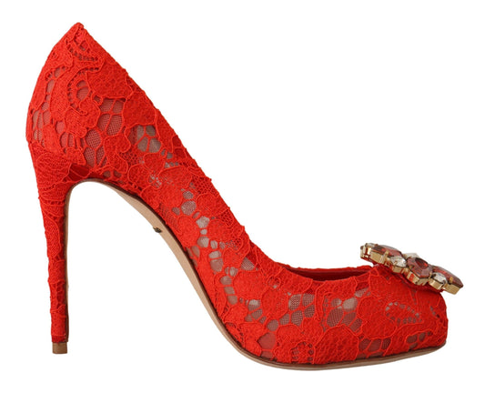  - Red Crystal Taormina Lace Heels Pumps