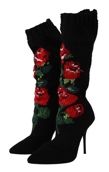  - Elegant Sock Boots with Red Roses Detail