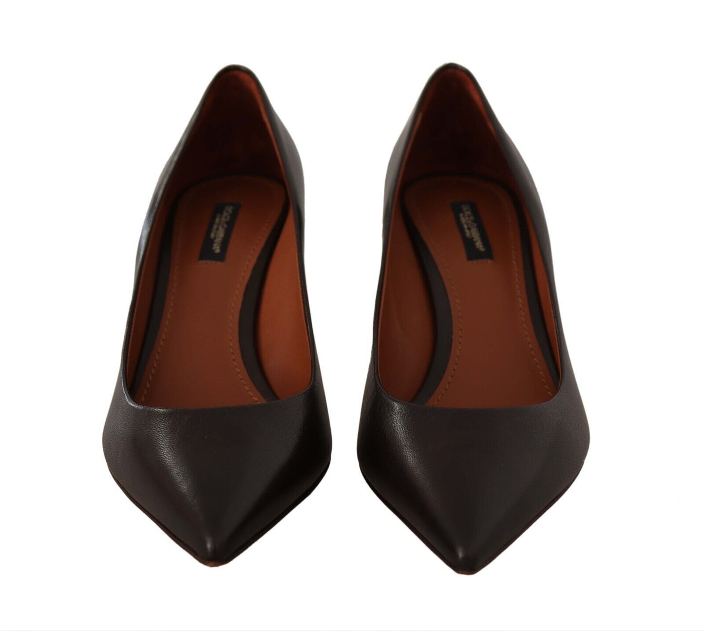  - Elegant Brown Leather Heels Pumps