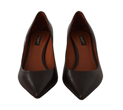  - Elegant Brown Leather Heels Pumps