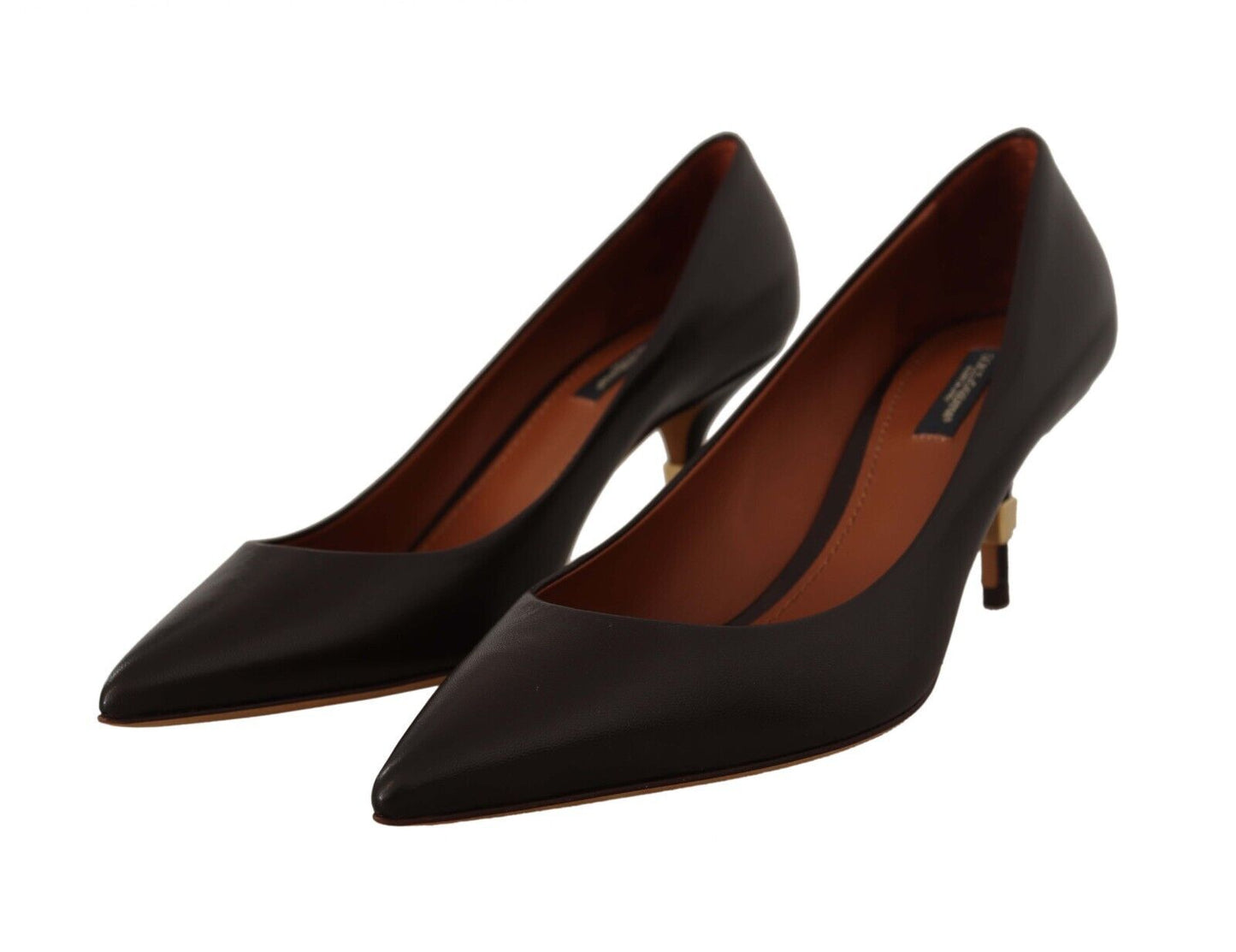  - Elegant Brown Leather Heels Pumps